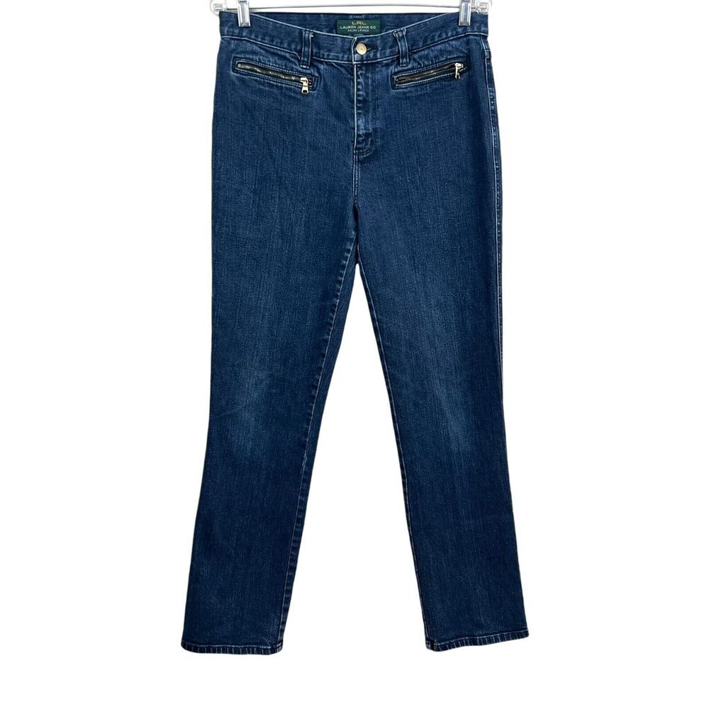 LRL Lauren Ralph Lauren Womens Jeans Straight Leg Zipper Pockets Blue Sz 8*